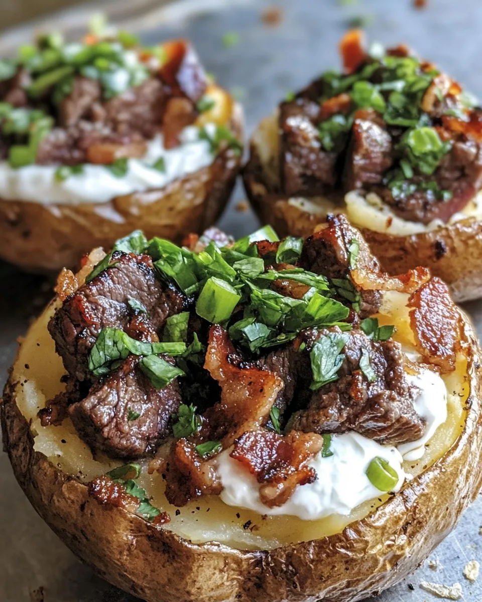 Papas al horno rellenas con trozos de carne