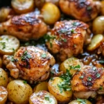 Pollo con Mantequilla de Ajo y Papas en Sartén