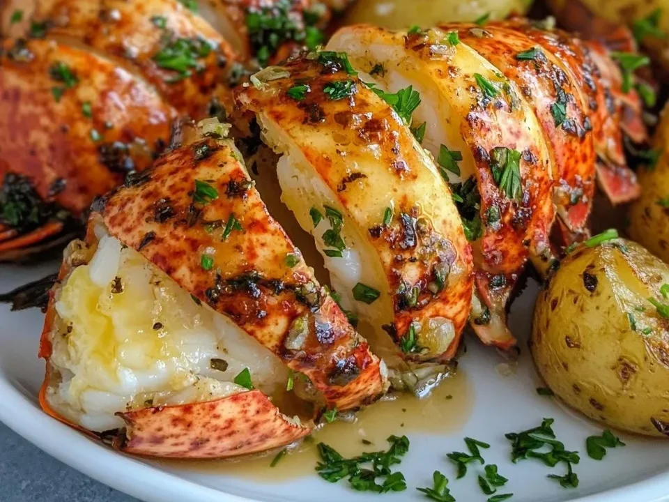 Cola de Langosta al Ajo y Limón con Papas al Parmesano