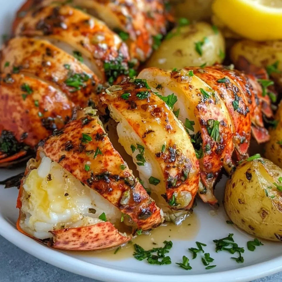 Cola de Langosta al Ajo y Limón con Papas al Parmesano