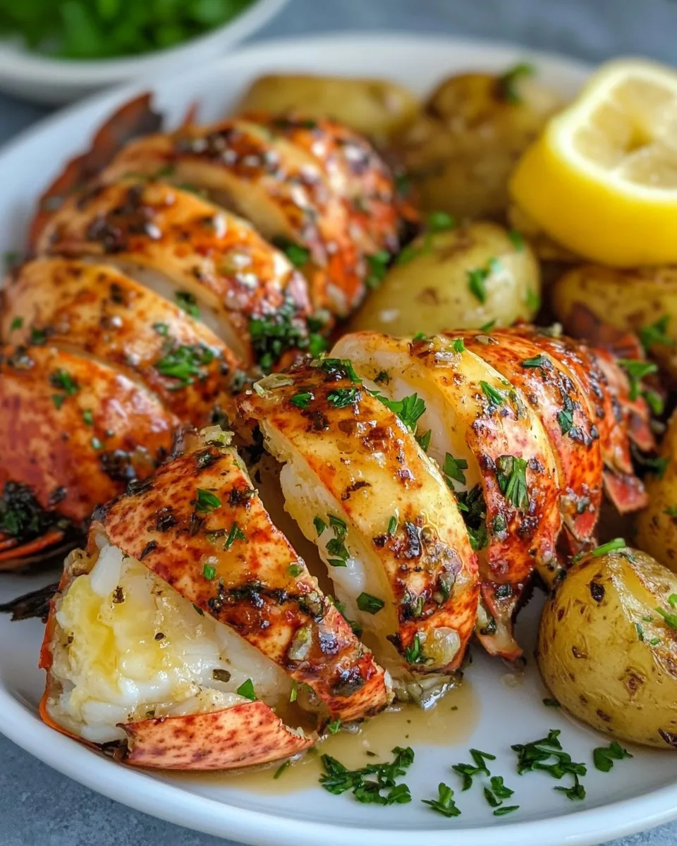 Cola de Langosta al Ajo y Limón con Papas al Parmesano