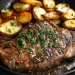 Ribeye a la Mantequilla de Ajo Aromática con Papas Fritas Crujientes
