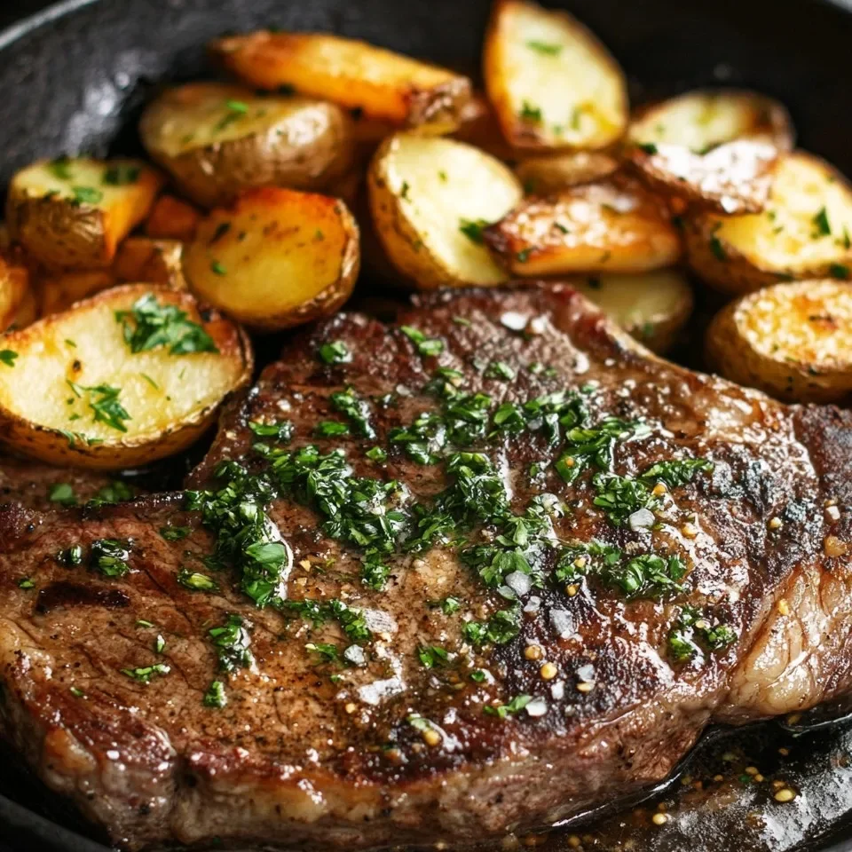 Ribeye a la Mantequilla de Ajo Aromática con Papas Fritas Crujientes