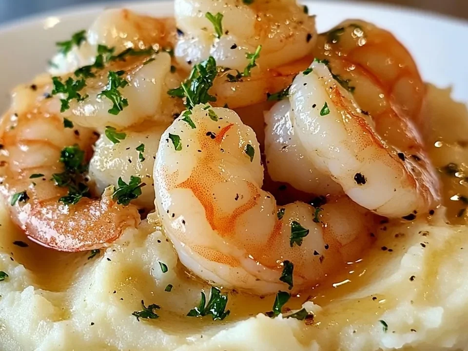 Camarones al Ajo con Puré de Papas