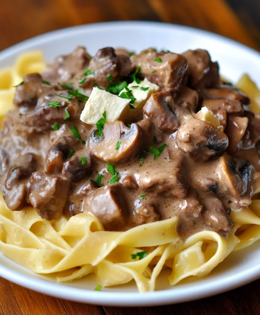 Stroganoff de Res en Olla de Cocción Lenta