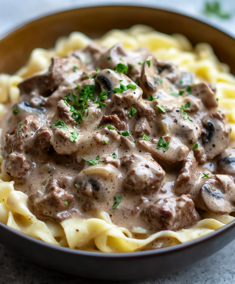 Stroganoff de Res en Olla de Cocción Lenta