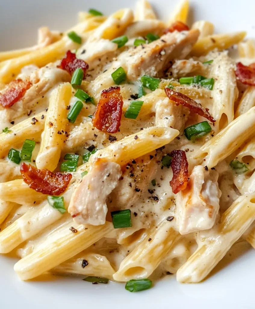 Pasta cremosa de pollo, tocino y aderezo ranch