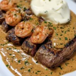 Bistec en salsa cremosa de camarones cajún