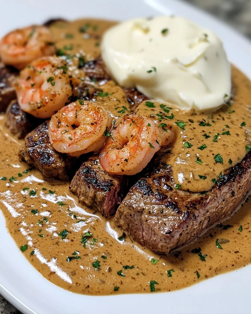 Bistec en salsa cremosa de camarones cajún