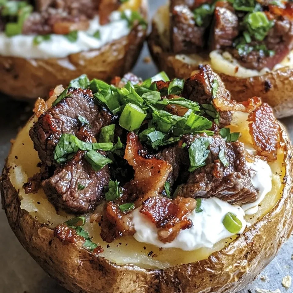 Papas al horno rellenas con trozos de carne