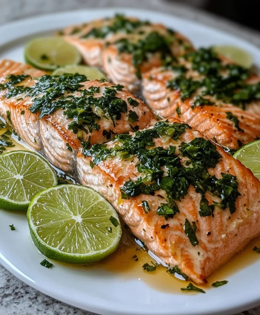 Salmón con mantequilla de ajo y lima