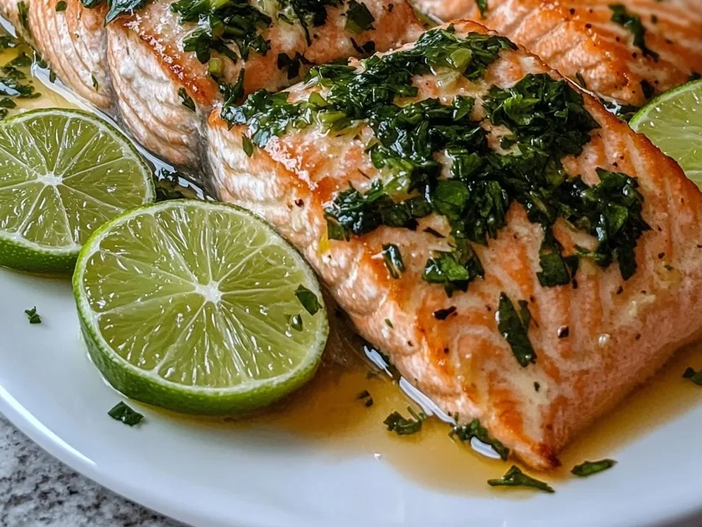 Salmón con mantequilla de ajo y lima