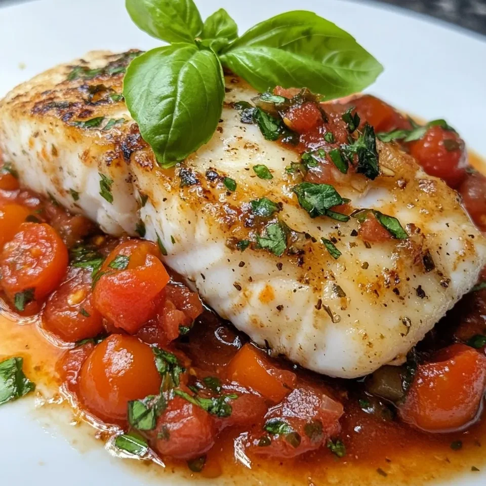 Bacalao Mediterráneo a la Sartén con Salsa de Tomate y Albahaca