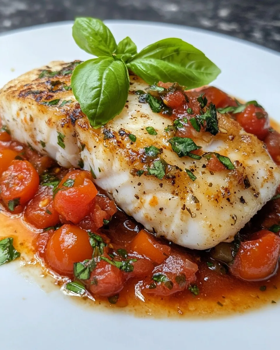 Bacalao Mediterráneo a la Sartén con Salsa de Tomate y Albahaca
