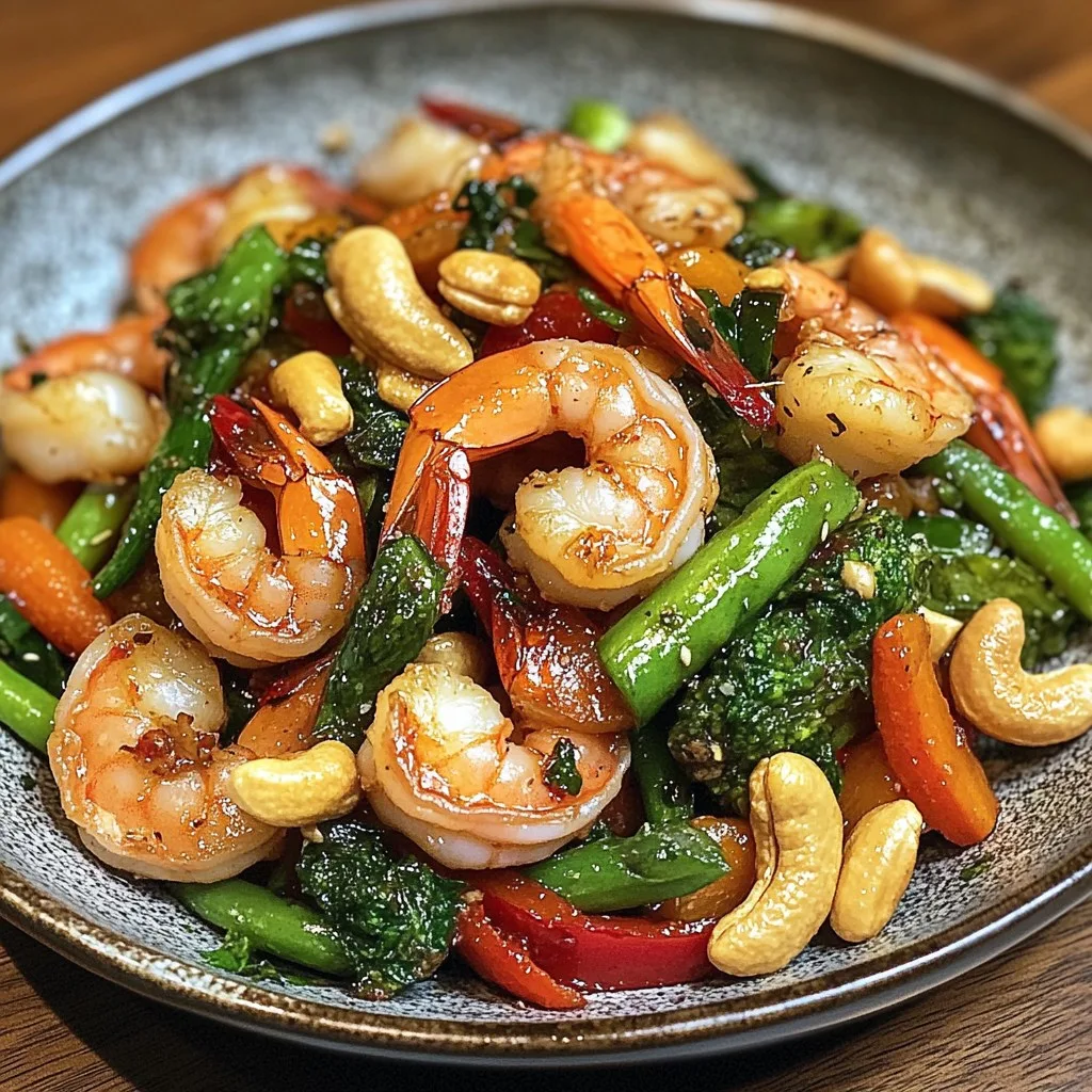 Camarones Salteados al Ajo con Verduras y Anacardos