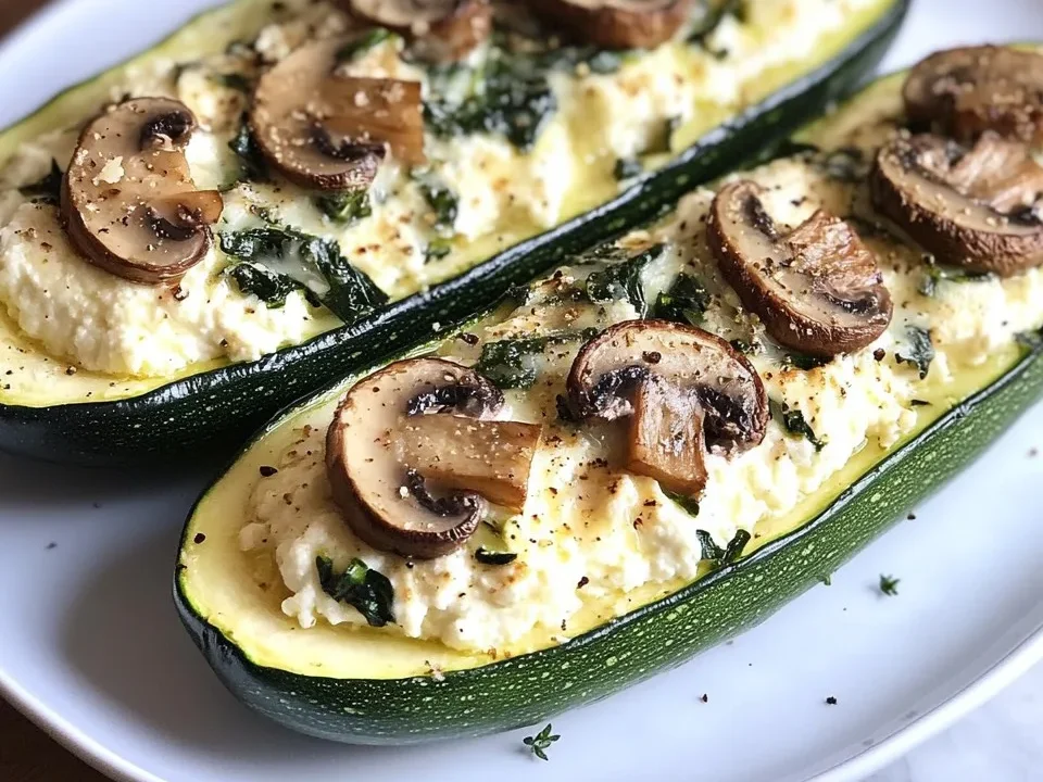 Botes de Calabacín Rellenos de Espinacas, Champiñones y Ricotta