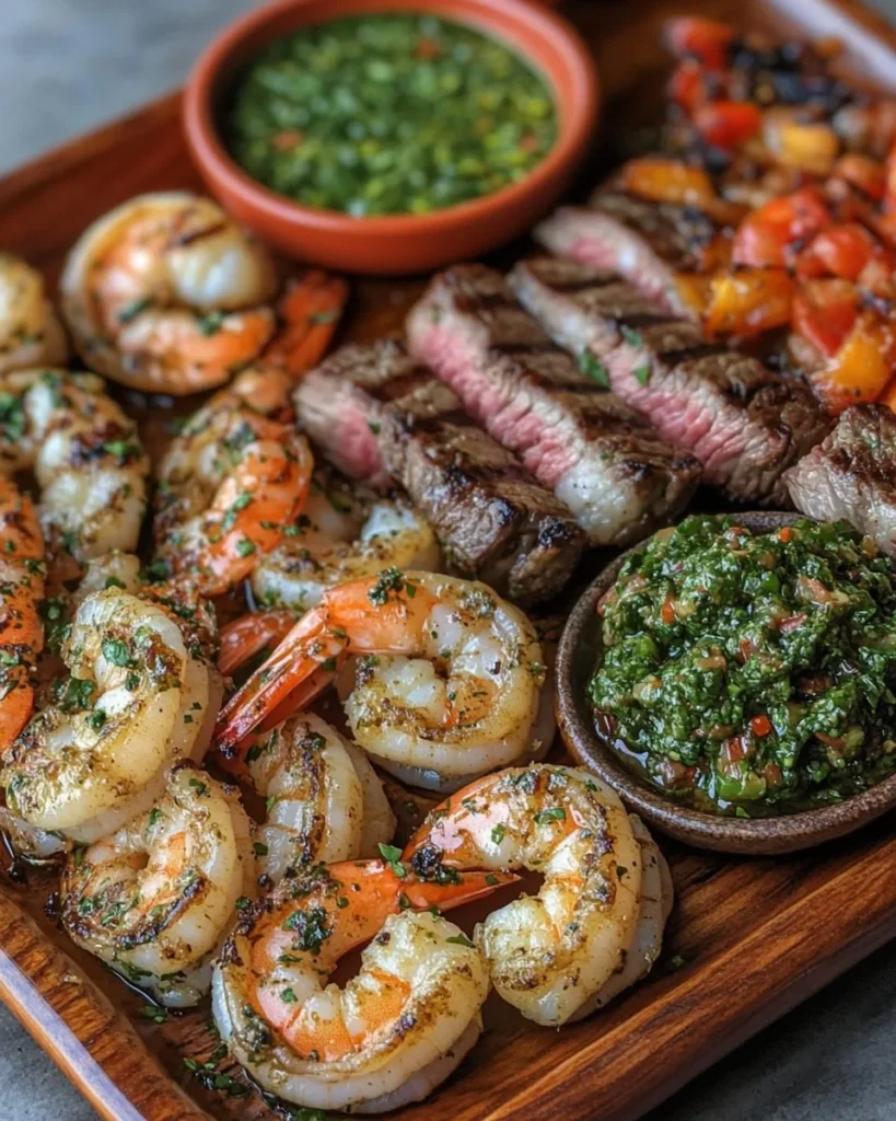 Camarones y Bistec a la Parrilla con Salsa Chimichurri