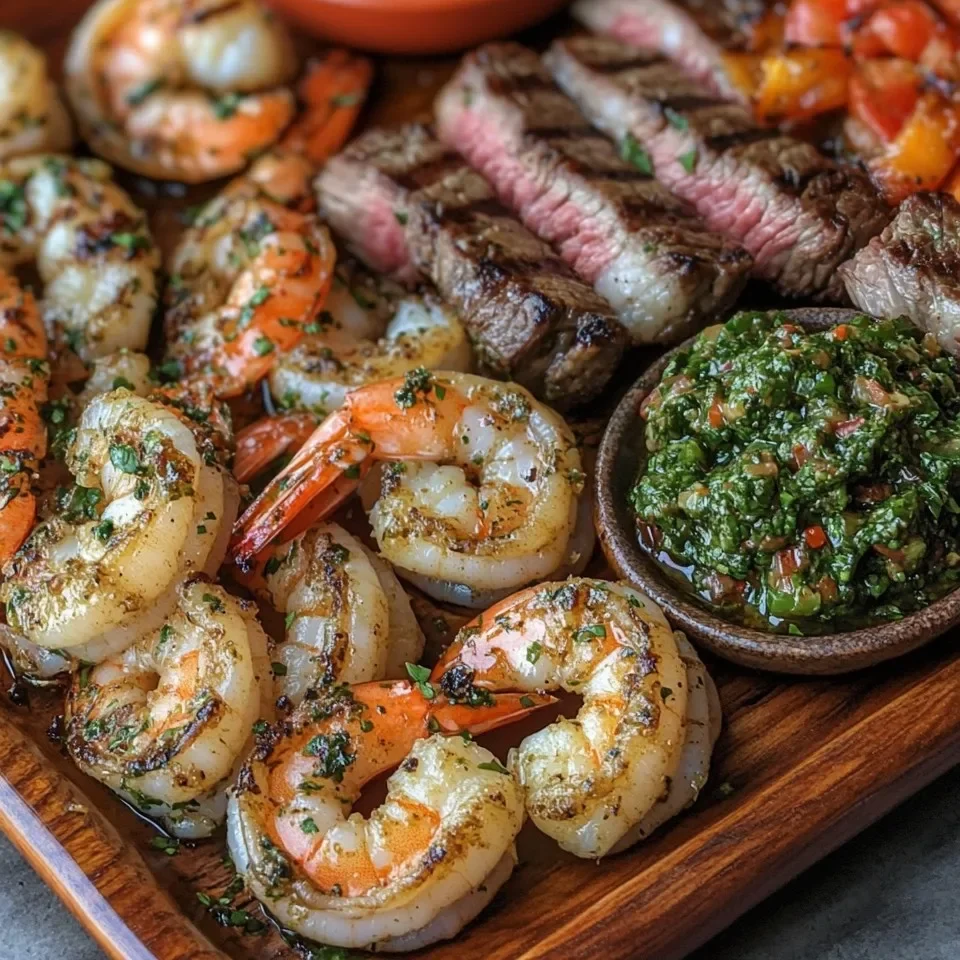 Camarones y Bistec a la Parrilla con Salsa Chimichurri