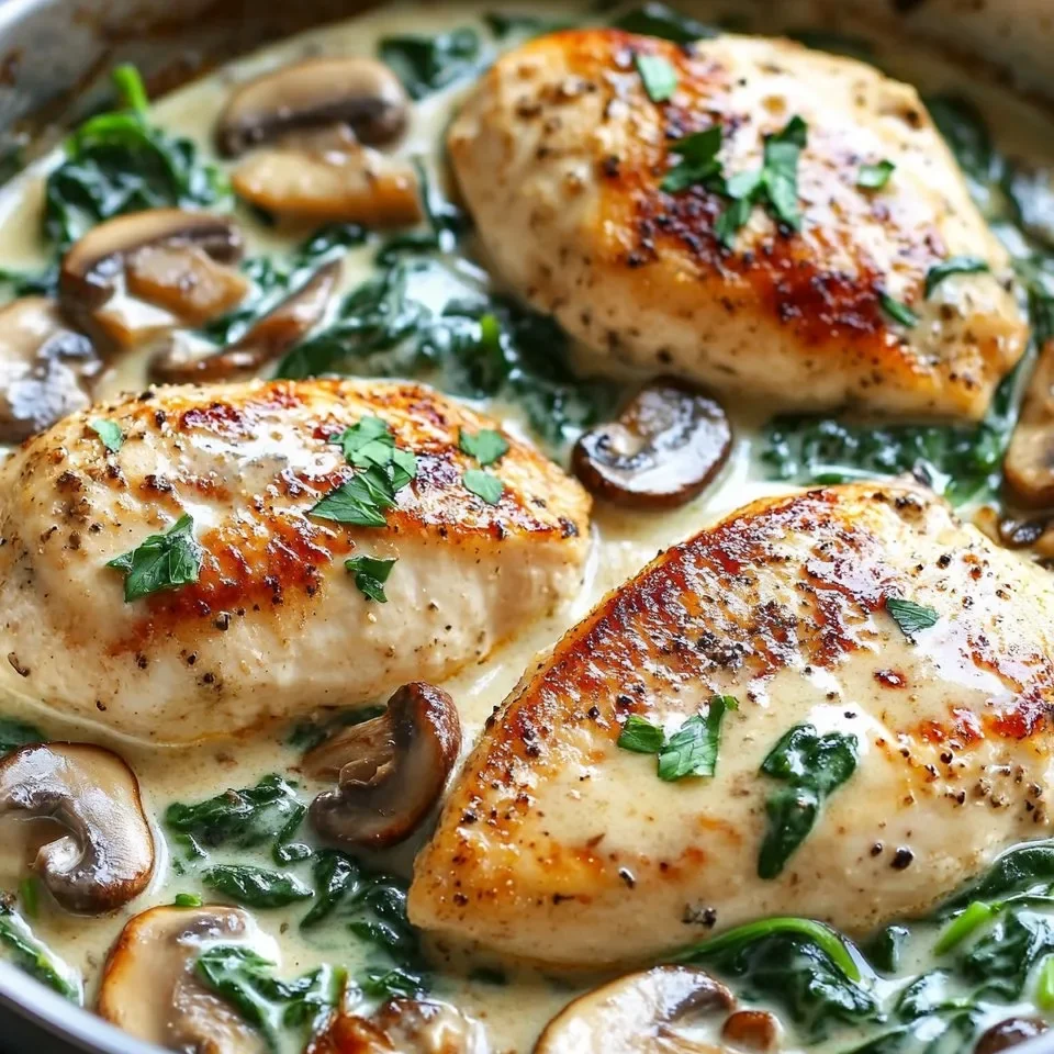 Pollo con Espinacas y Champiñones en Salsa Cremosa de Parmesano