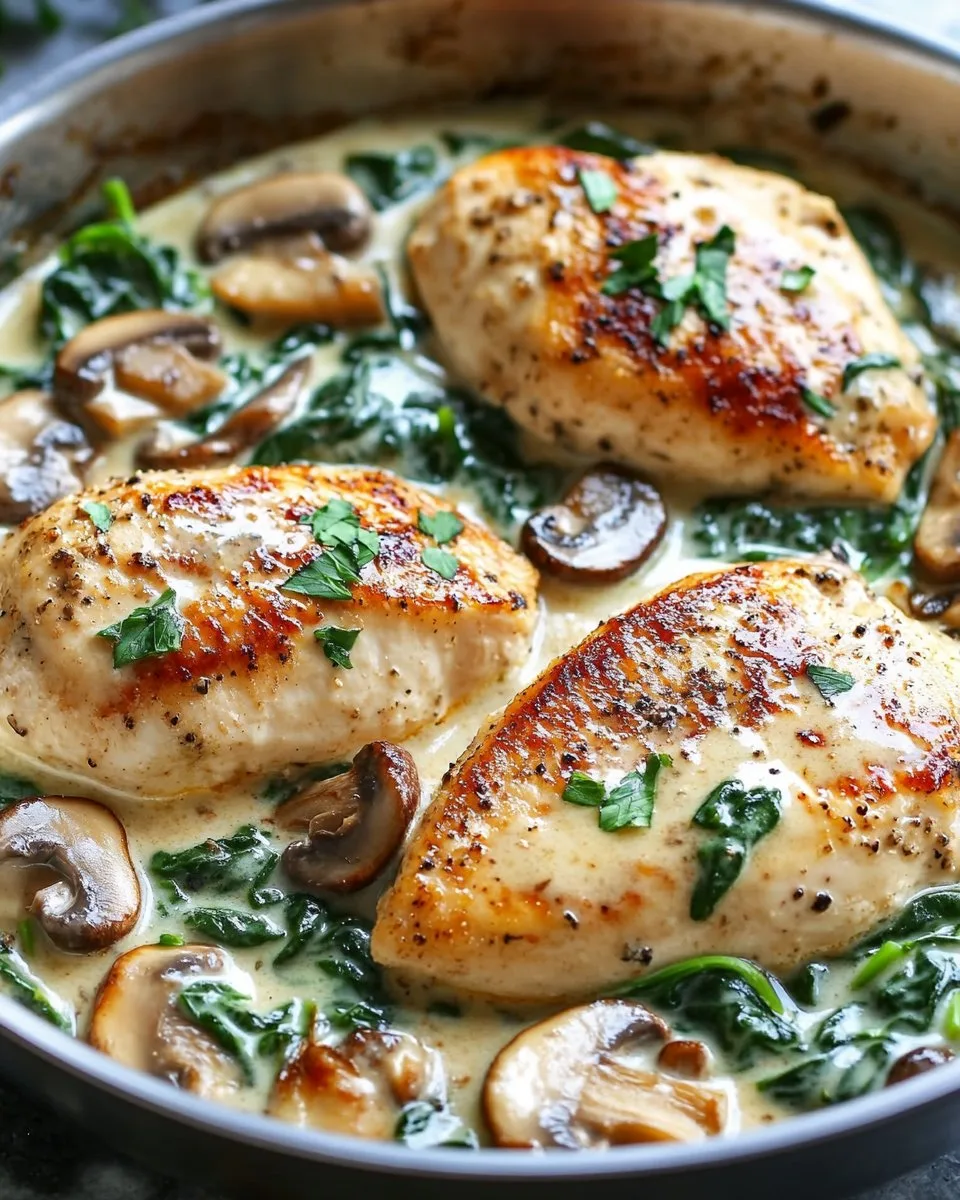 Pollo con Espinacas y Champiñones en Salsa Cremosa de Parmesano