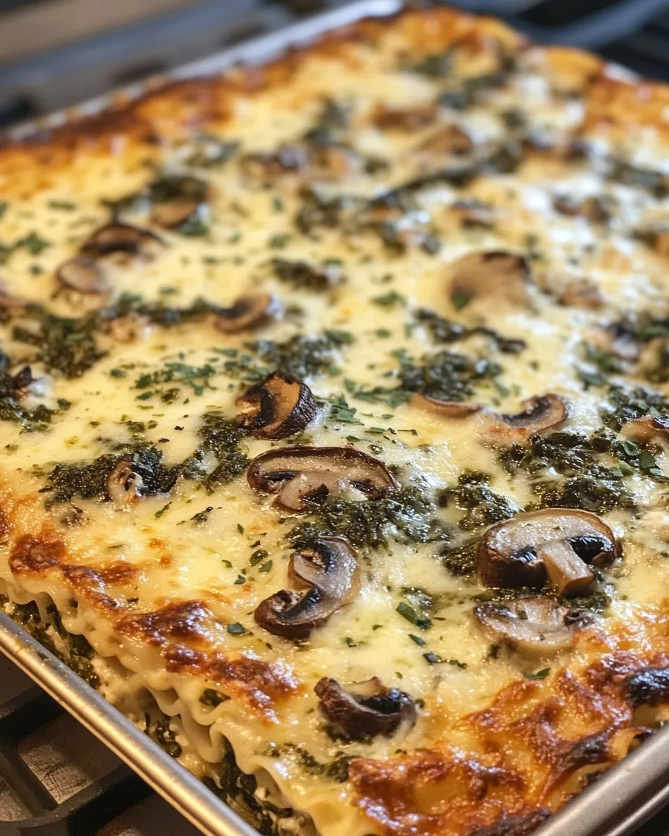 Lasaña cremosa de espinacas y champiñones