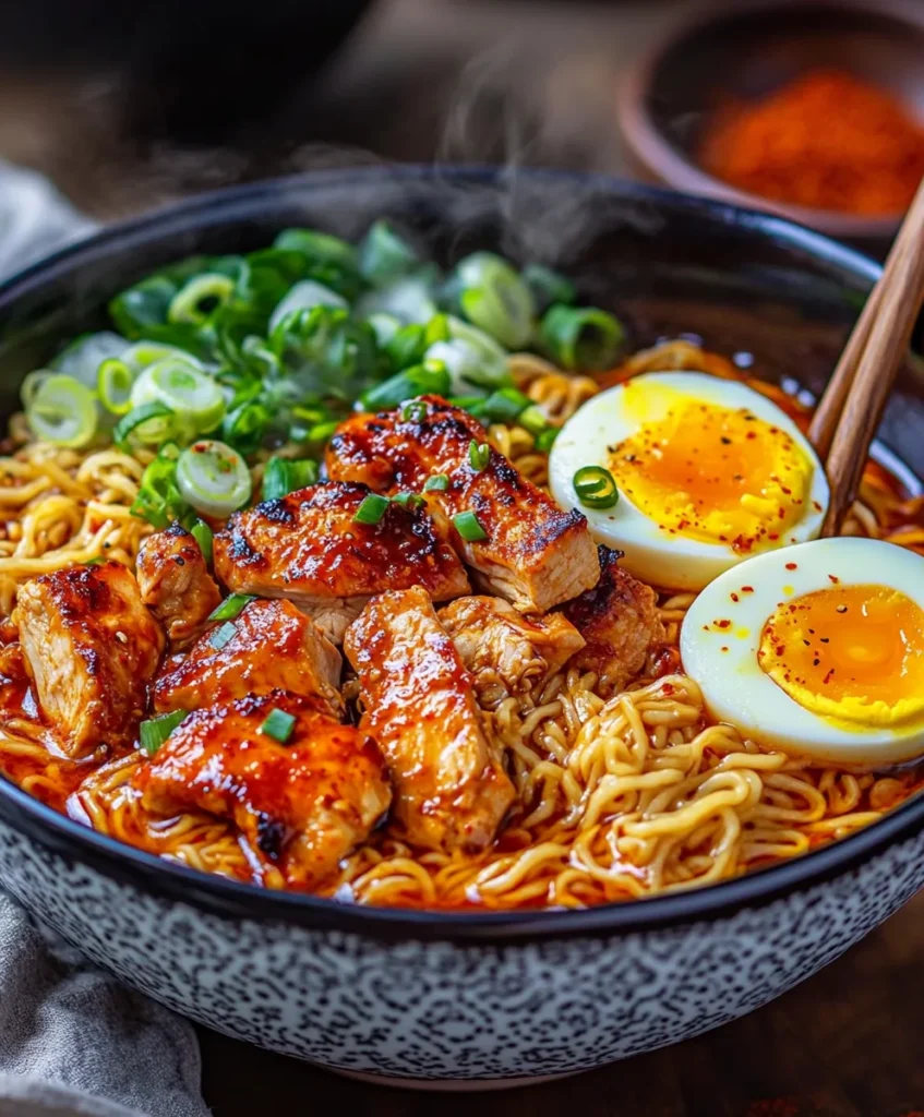 Ramen de Pollo Picante con Salsa Cremosa de Ajo