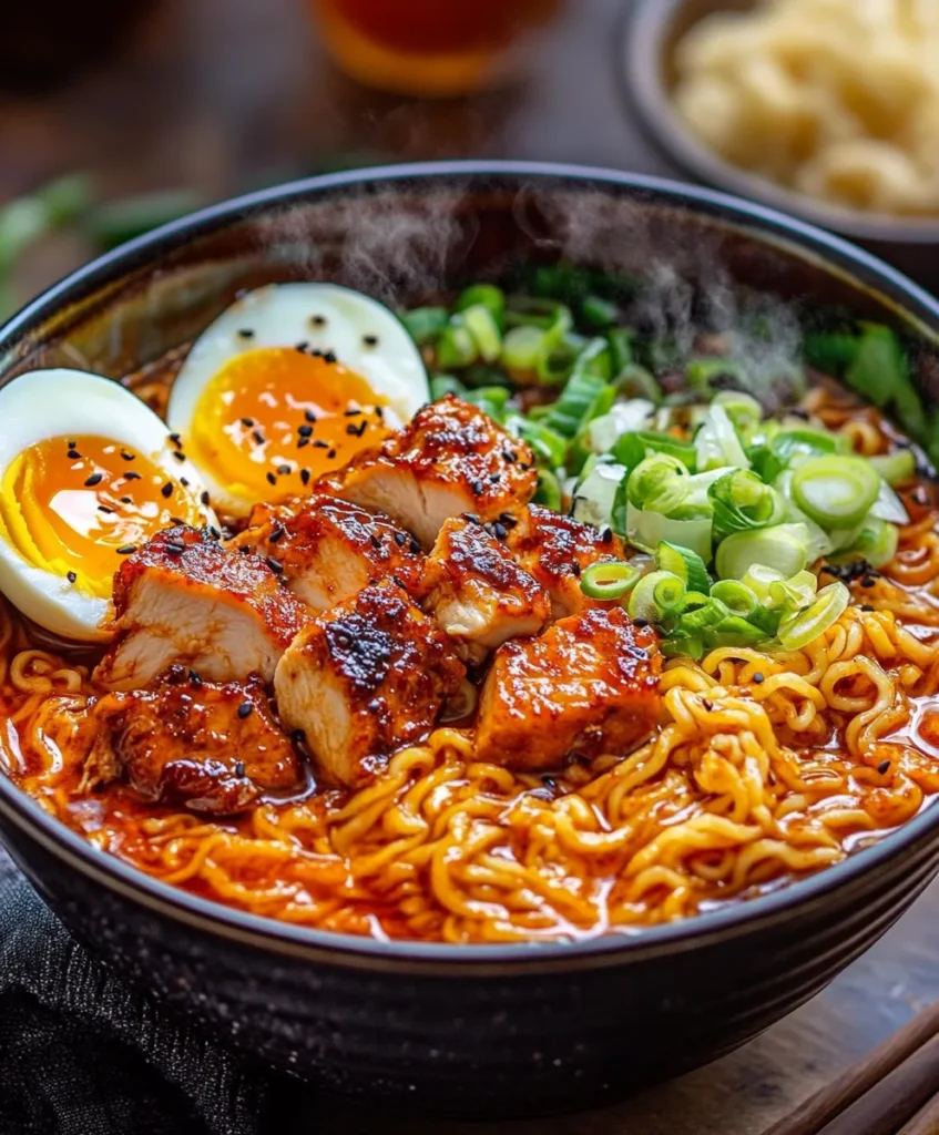 Ramen de Pollo Picante con Salsa Cremosa de Ajo