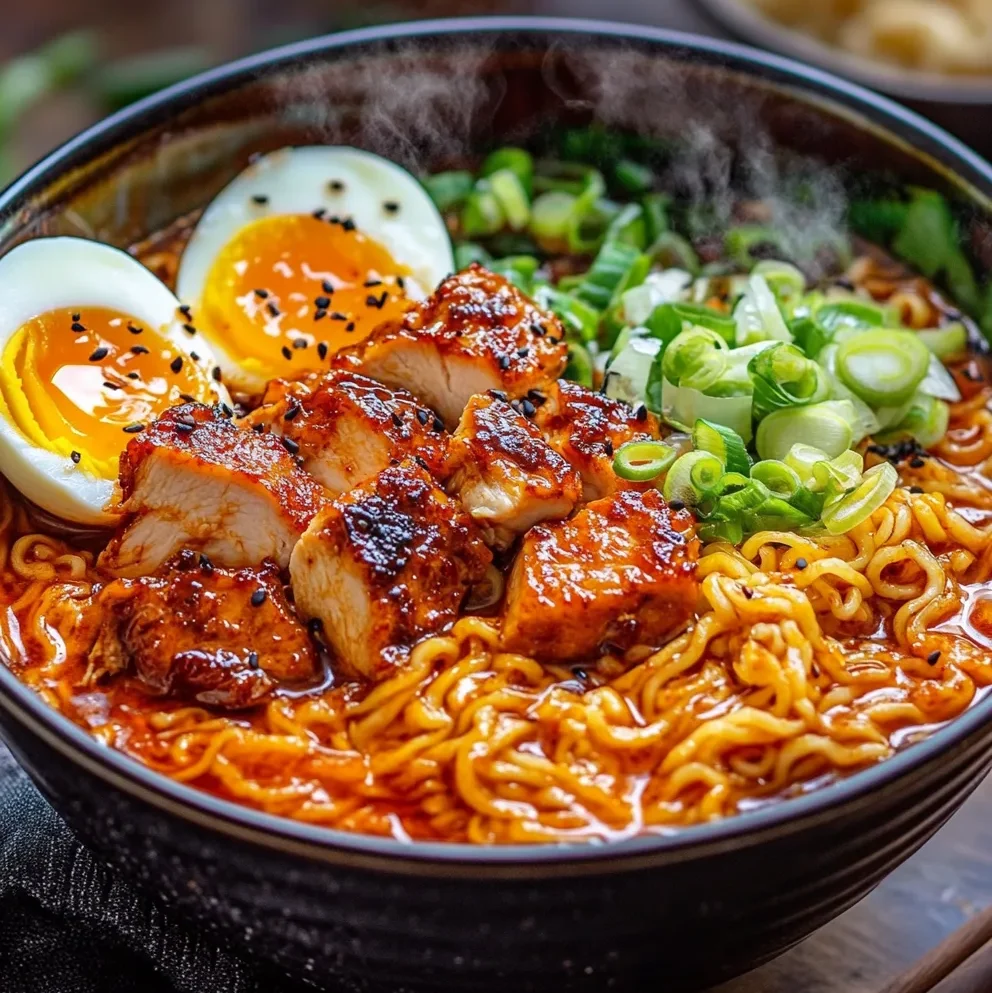 Ramen de Pollo Picante con Salsa Cremosa de Ajo