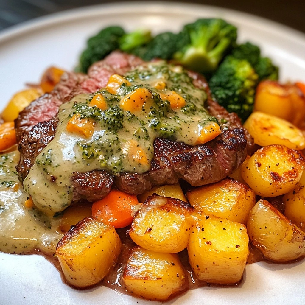 Bistec de Pimiento con Papas al Mantequilla de Ajo.
