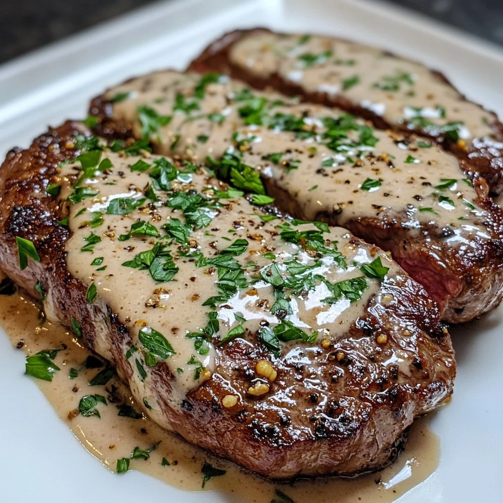 Bistec con Salsa de Crema de Ajo y Bourbon delicioso.