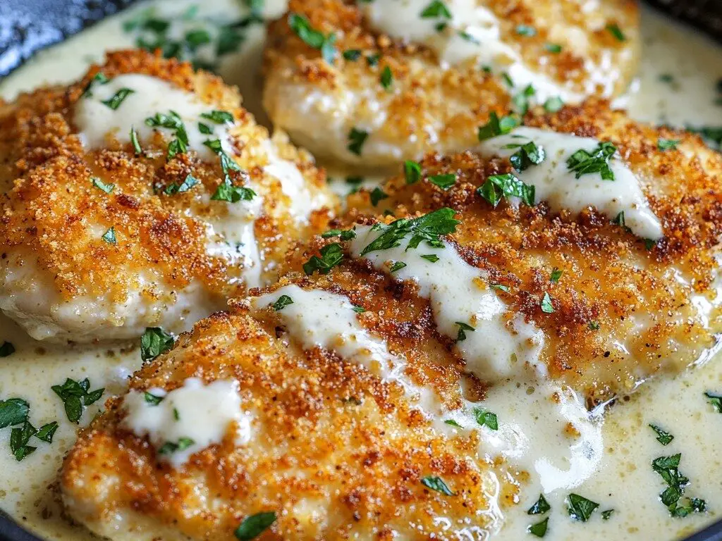 Pollo Crujiente con Salsa Alfredo Cremosa