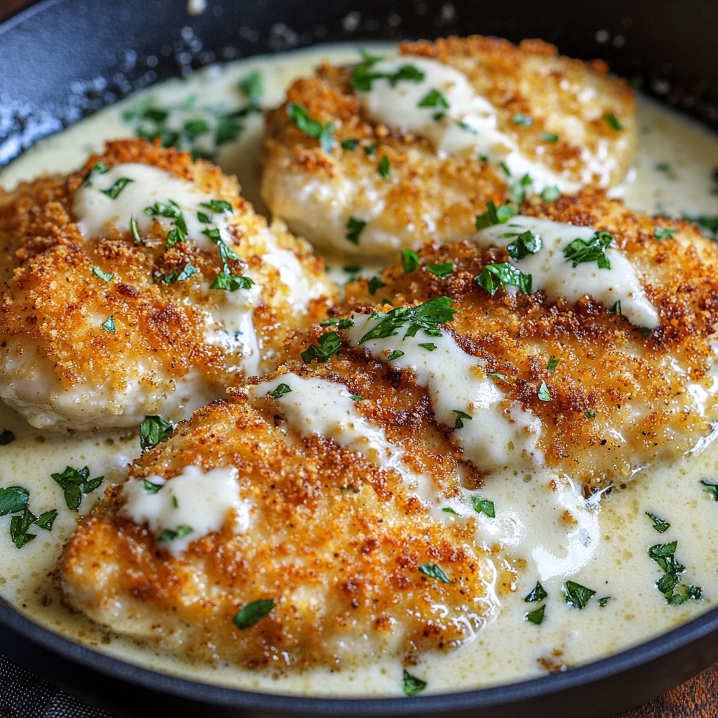 Pollo Crujiente con Salsa Alfredo Cremosa