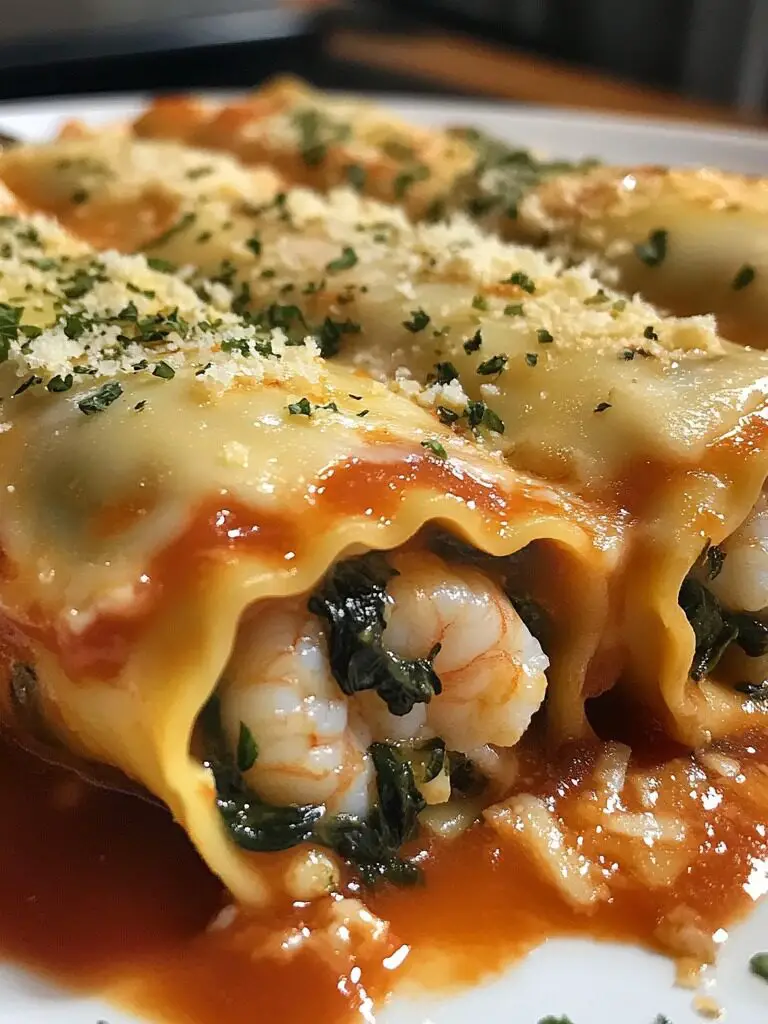 Rollos de Pasta Rellenos de Camarones y Espinacas