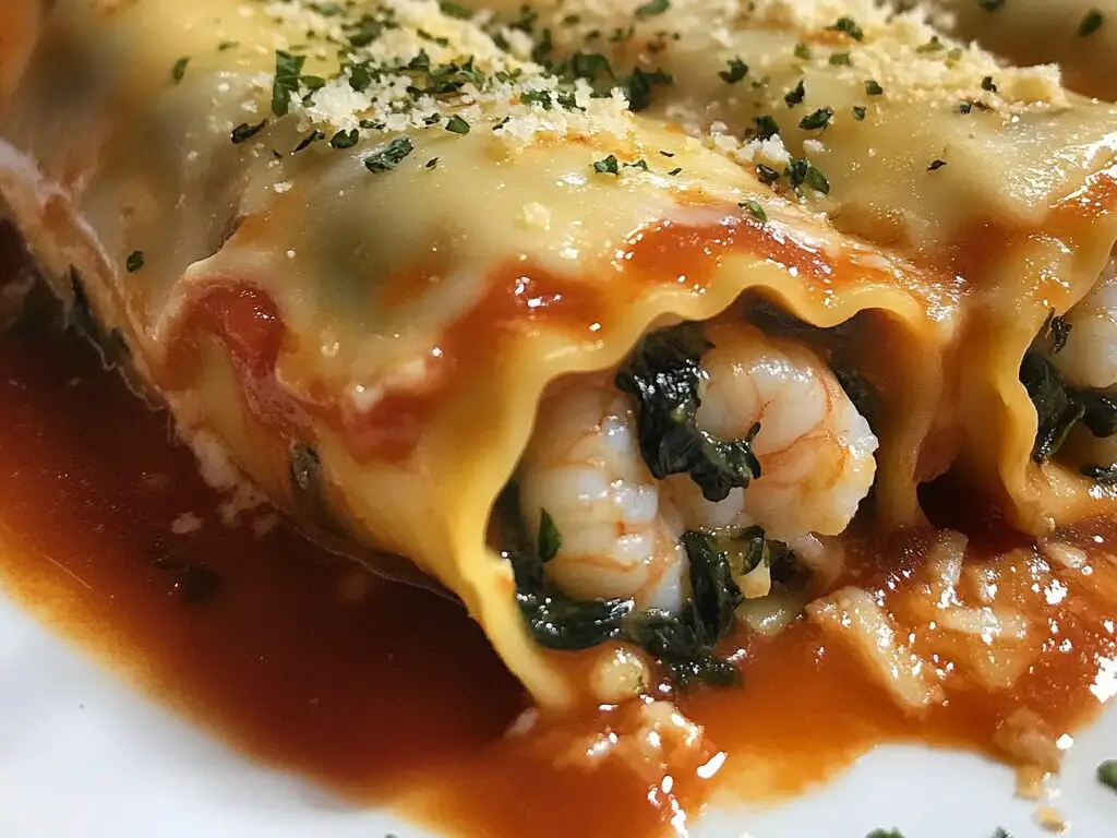 Rollos de Pasta Rellenos de Camarones y Espinacas